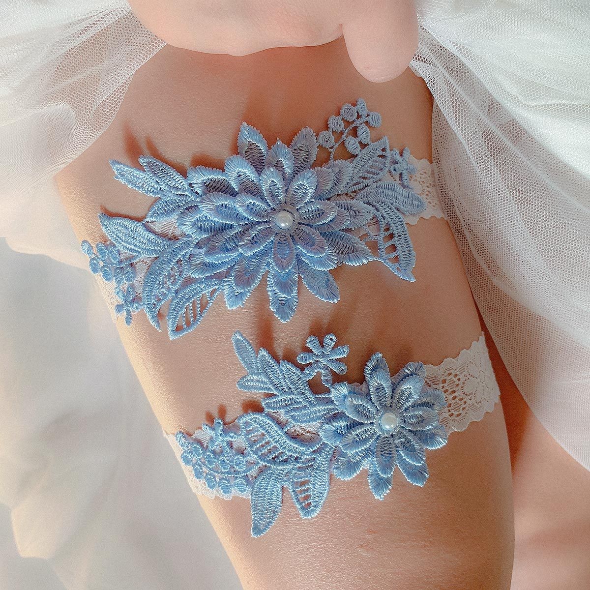 Embroidery Ring - 2pcs Bridal Wedding Garter Navy Blue