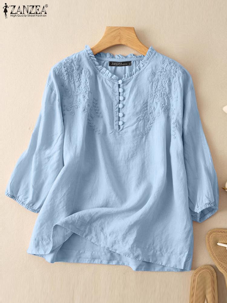 Embroidery Class - ZANZEA Summer Vintage Shirts Elegant OL