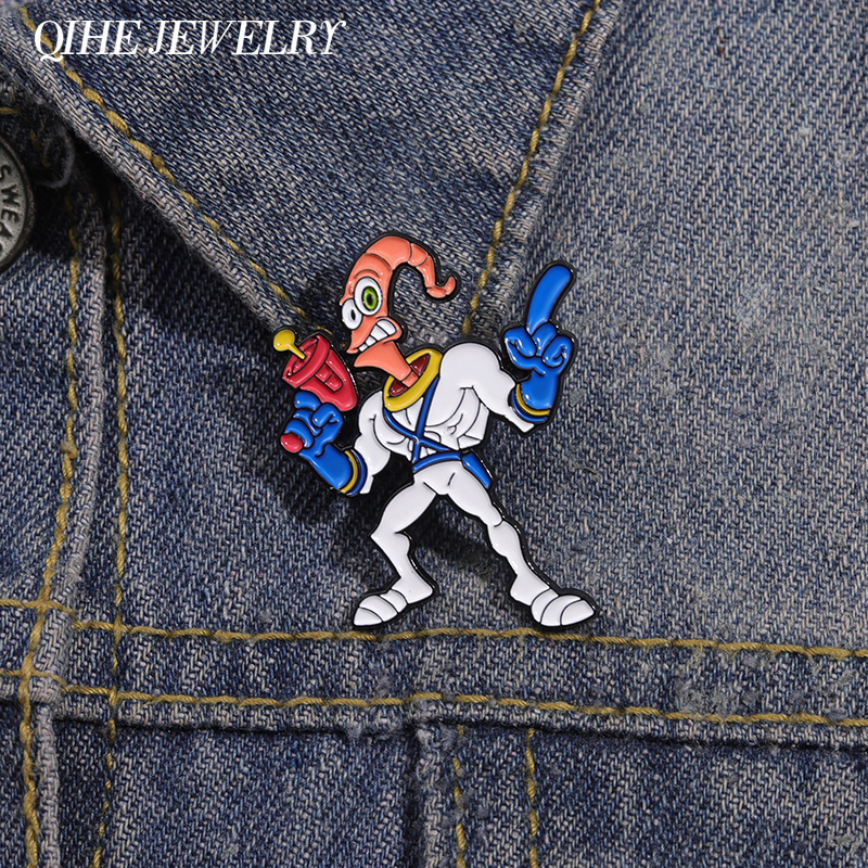 Embroidery House - Earthworm Warrior Figure Enamel Pin Custom