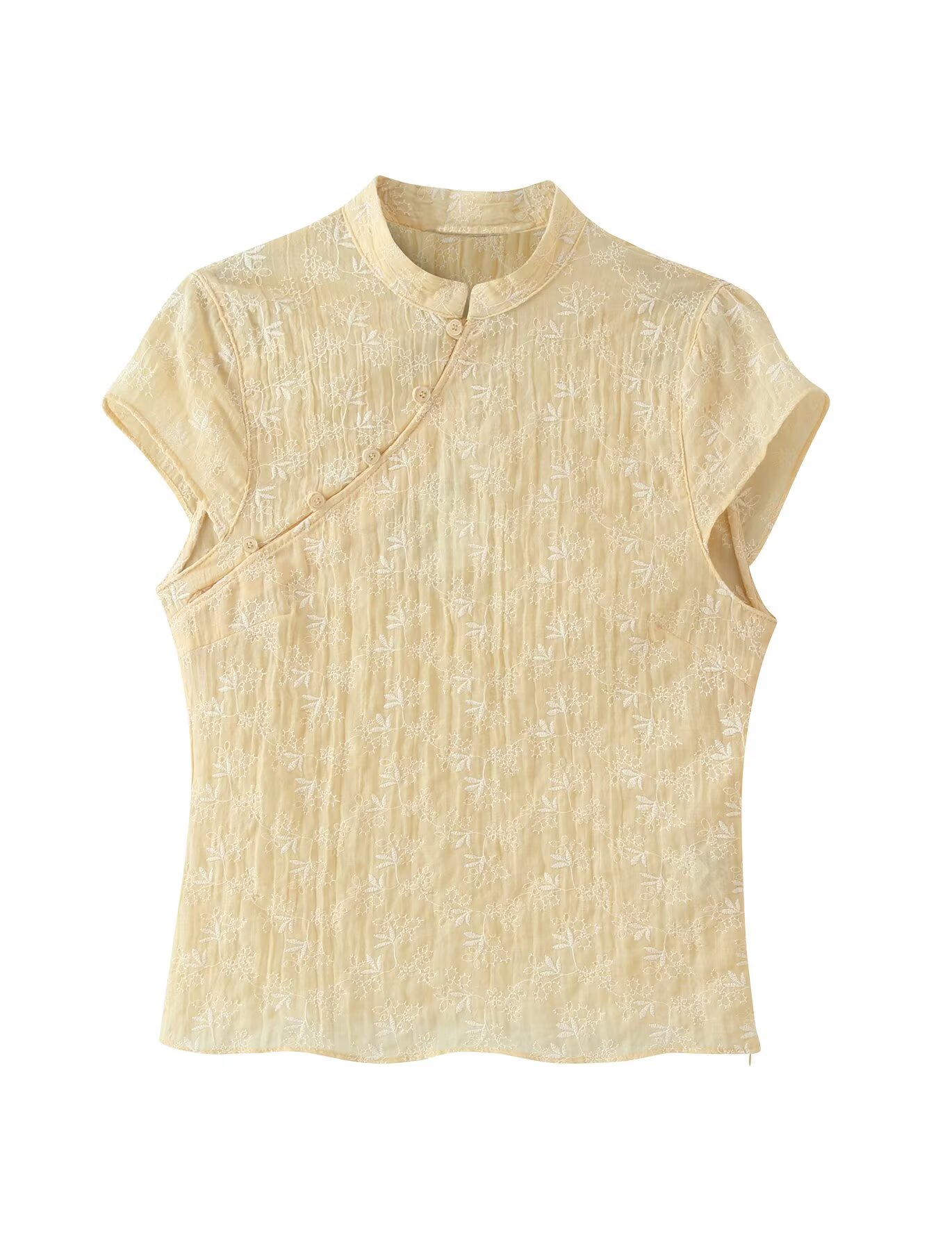 Embroidery Yellow - Women Yellow Floral Embroidery Qipao Blouse