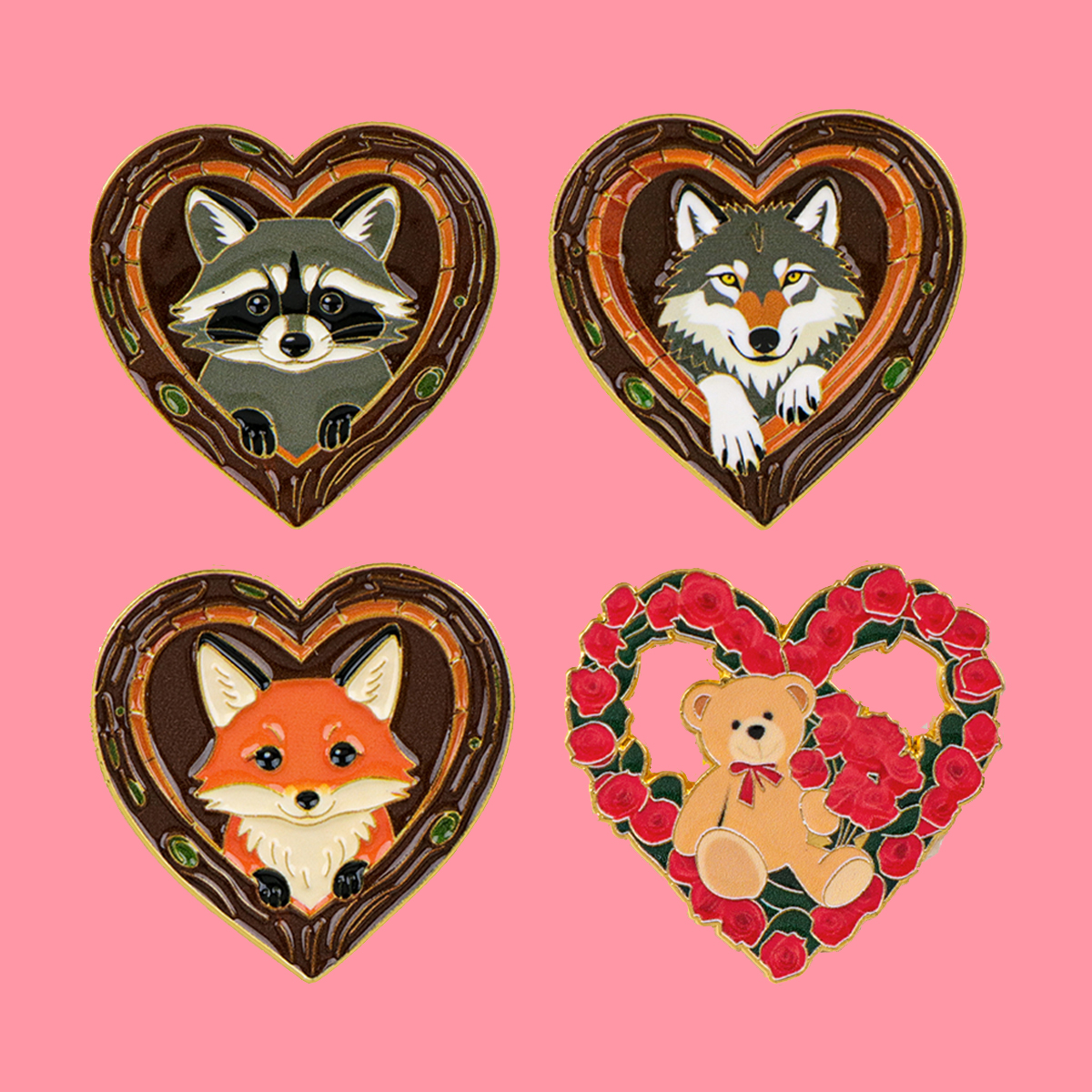 Embroidery Textile - Fox Rose Bear Enamel Pins Animals