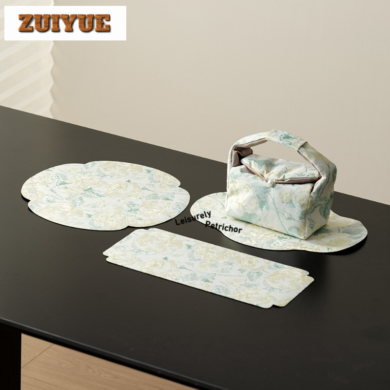 Embroidery Yellow - Brocade Embroidery Yellow Rose Tea Table