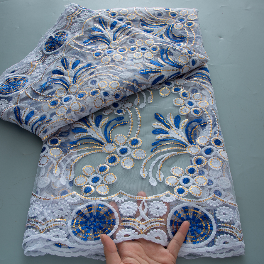 Embroidery Gradient - Blue African Lace Fabric 2025 High