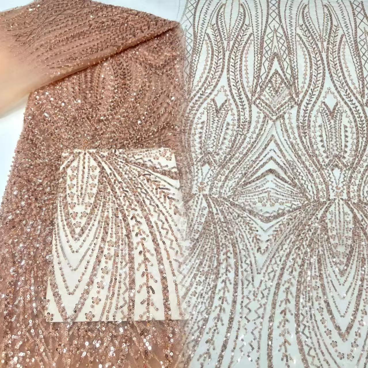 Embroidery Gradient - African Lace Fabric Sequins Beaded Embroidery