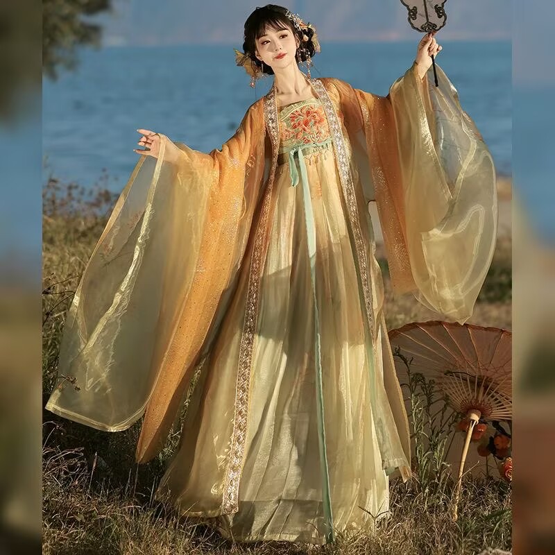 Embroidery Yellow - Women's Traditional Chinese Hanfu Dress Embroidery