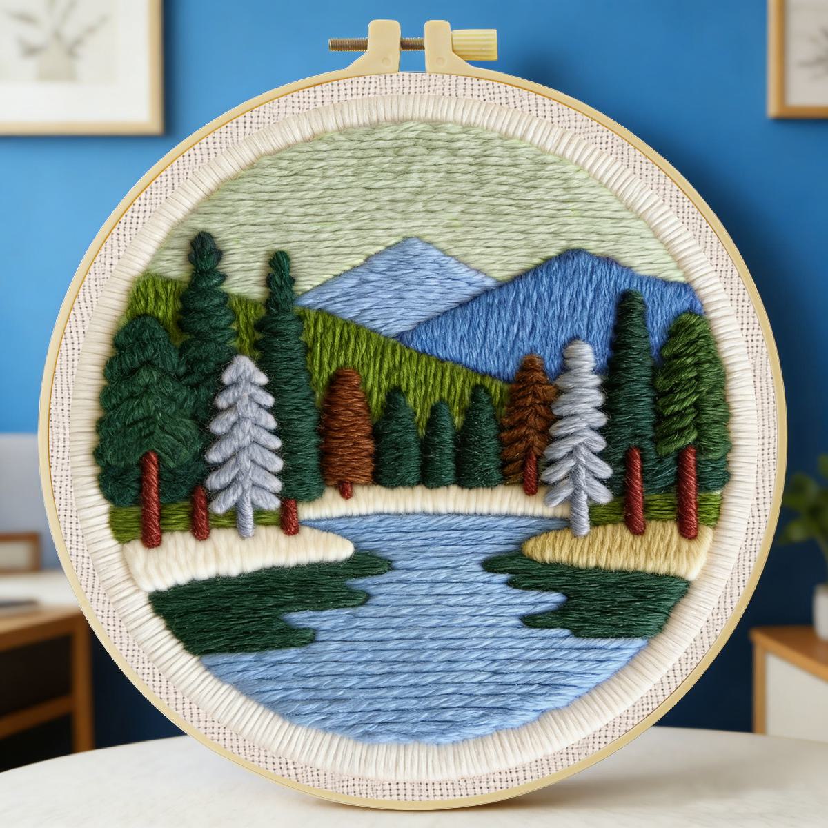 Embroidery Paper - 20X20CM/7.87inch Scenery Punch Needle Embroidery Set