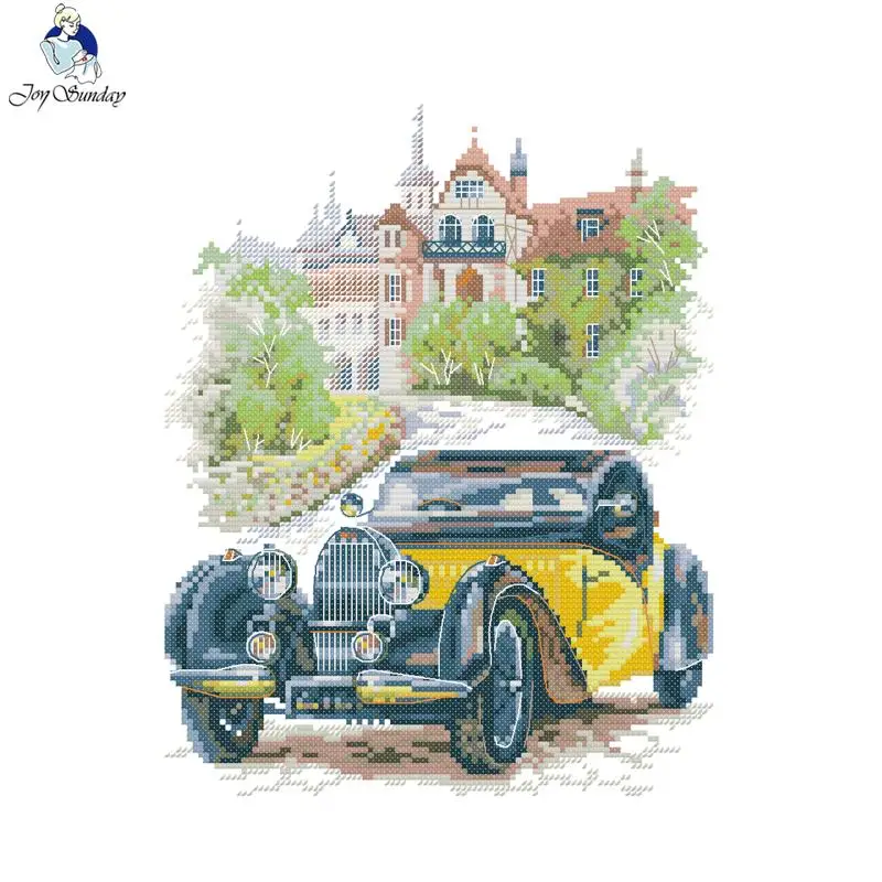 Embroidery Meaning - JoySunday Yellow Classic Car Pattern Printed