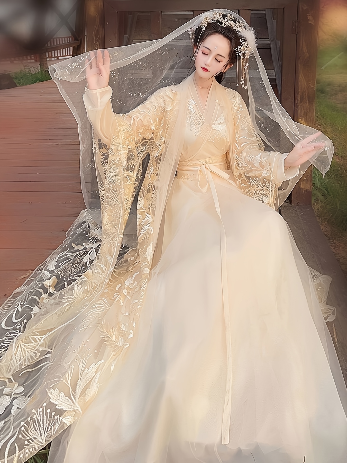 Embroidery Yellow - Female Hanfu Traditional Costume with Exquisite
