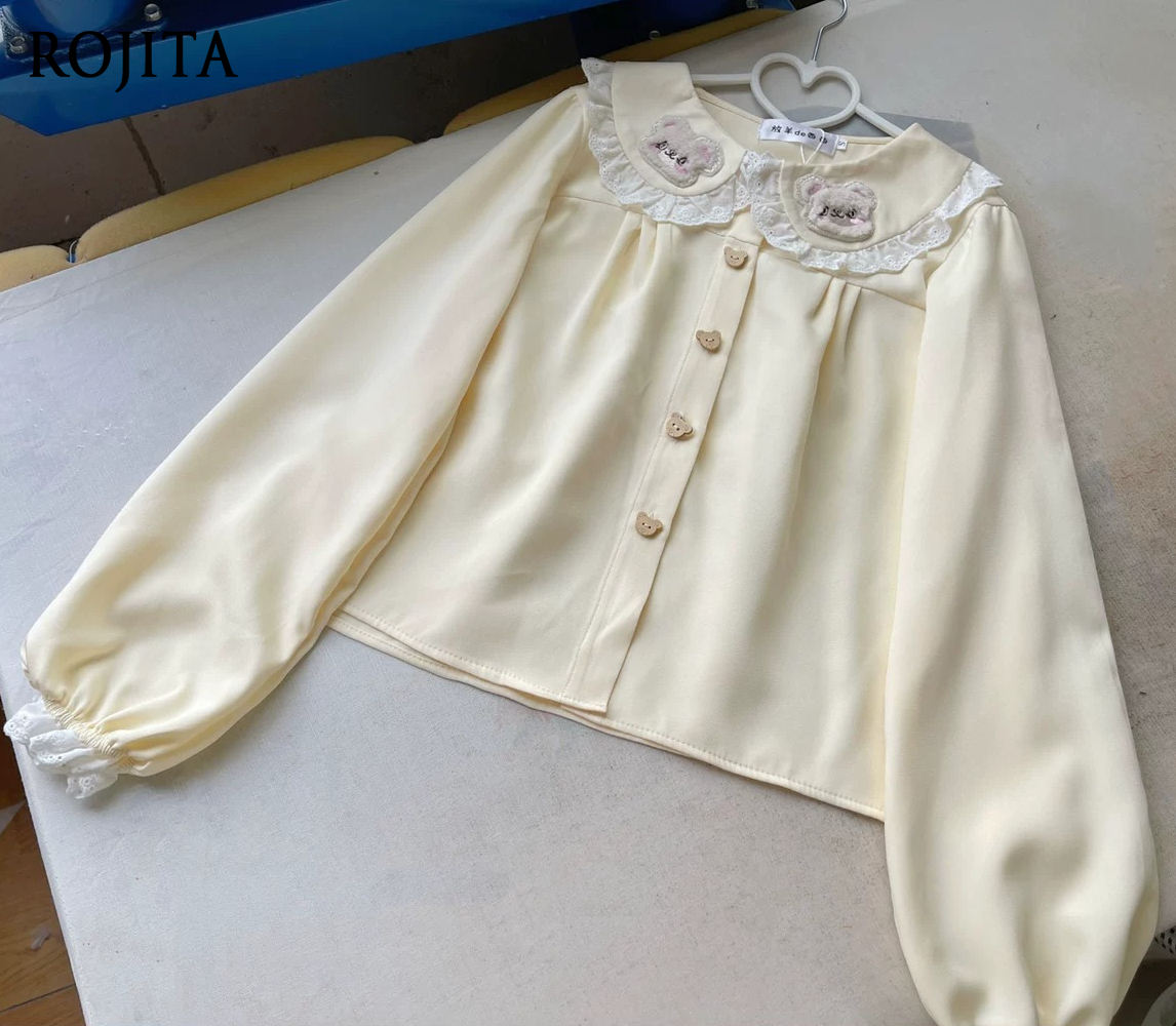Embroidery Yellow - Lolita Blouse Cute Bear Embroidery Peter