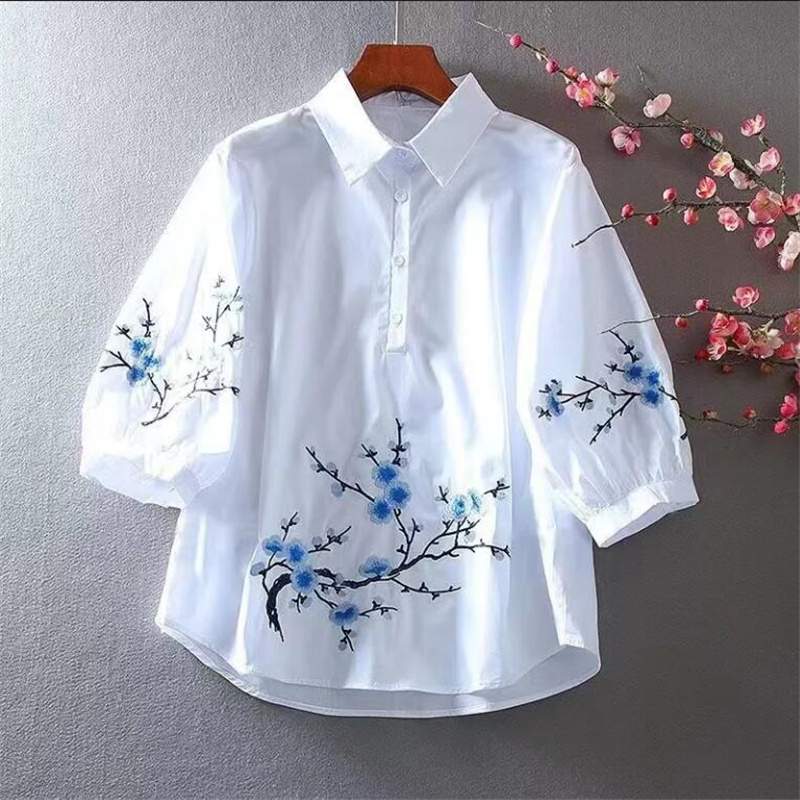 Embroidery Class - White Embroidered Shirt Women Blouse Pure