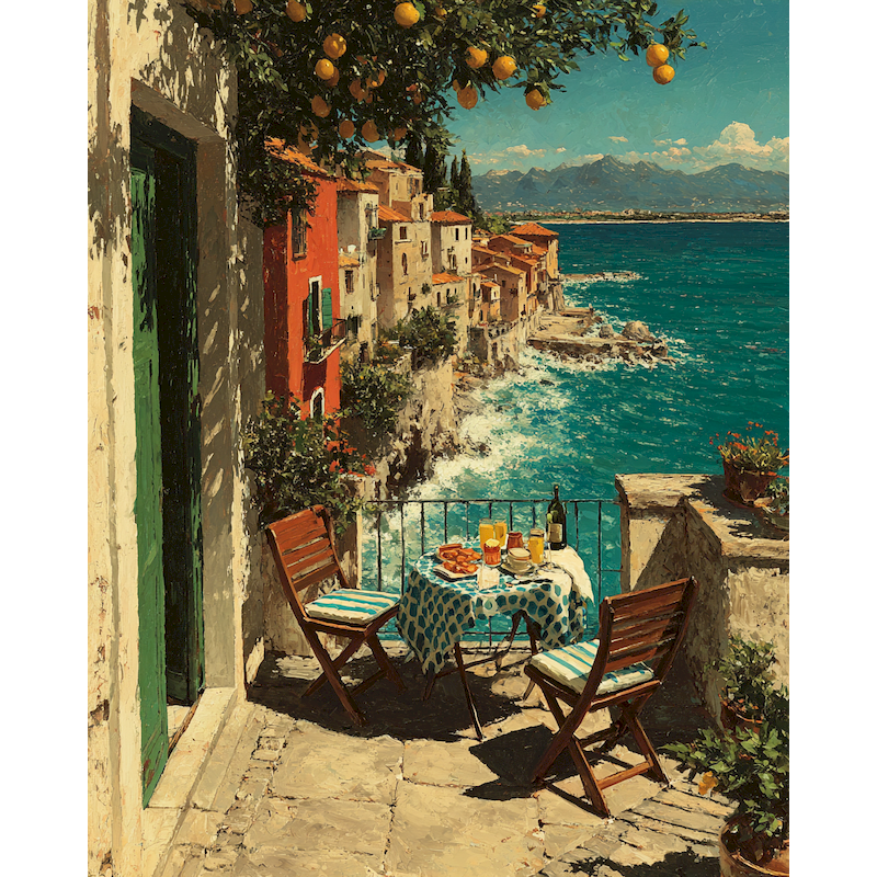 Embroidery Translate - CHENISTORY Balcony Coastal Village Paint by