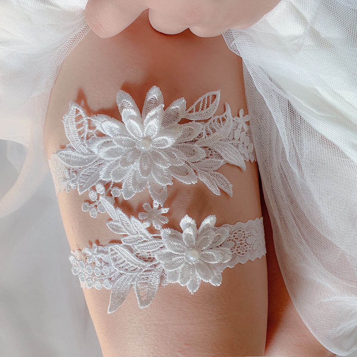 2pcs Bridal Wedding Garter Nav - Embroidery Ring 评论和价格