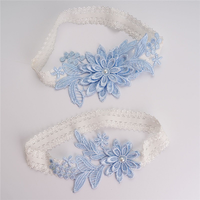 2pcs Bridal Wedding Garter Nav - Embroidery Ring 评论和价格