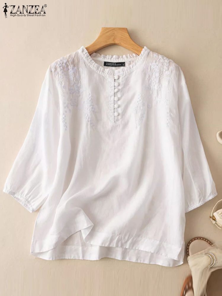 ZANZEA Summer Vintage Shirts E - Embroidery Class 评论和价格