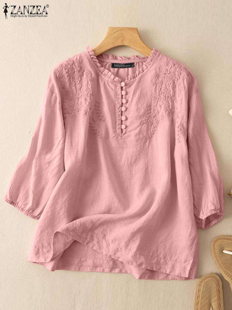 ZANZEA Summer Vintage Shirts E - Embroidery Class 评论和价格