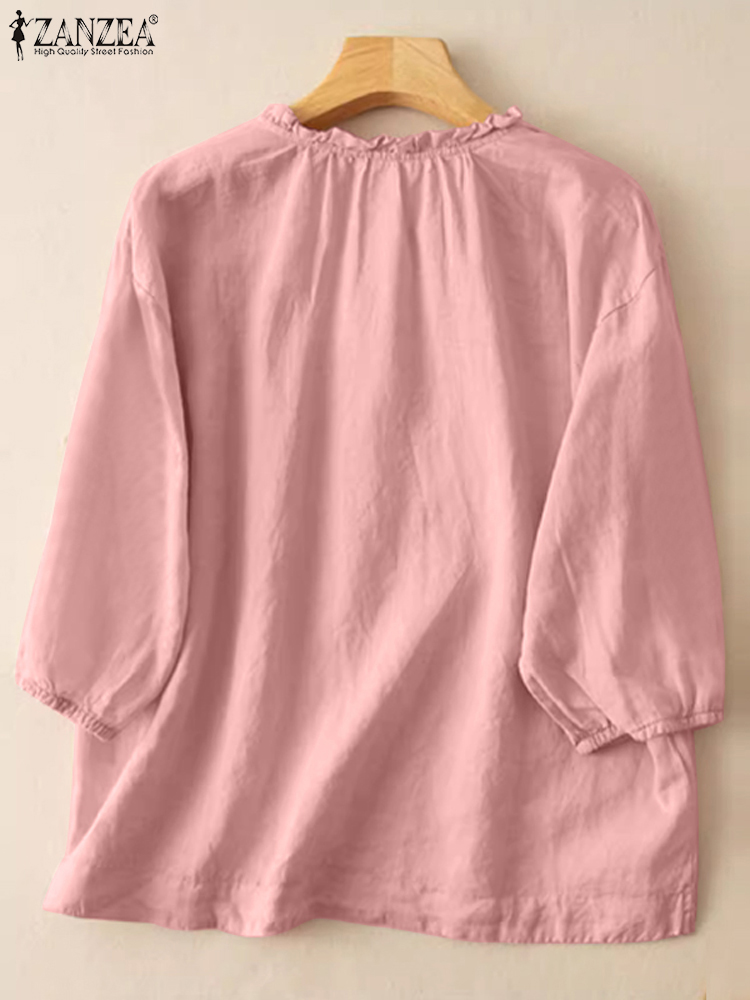 ZANZEA Summer Vintage Shirts E - Embroidery Class 评论和价格