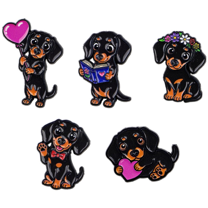 5pcs Cute Dachshund Enamel Pin - Embroidery Textile 评论和价格