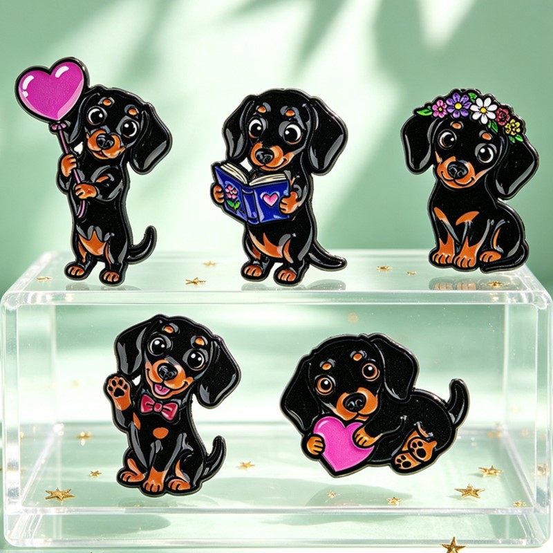 5pcs Cute Dachshund Enamel Pin - Embroidery Textile 评论和价格