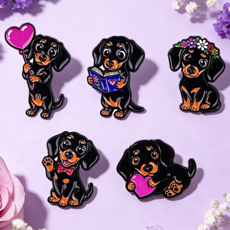 5pcs Cute Dachshund Enamel Pin - Embroidery Textile 评论和价格