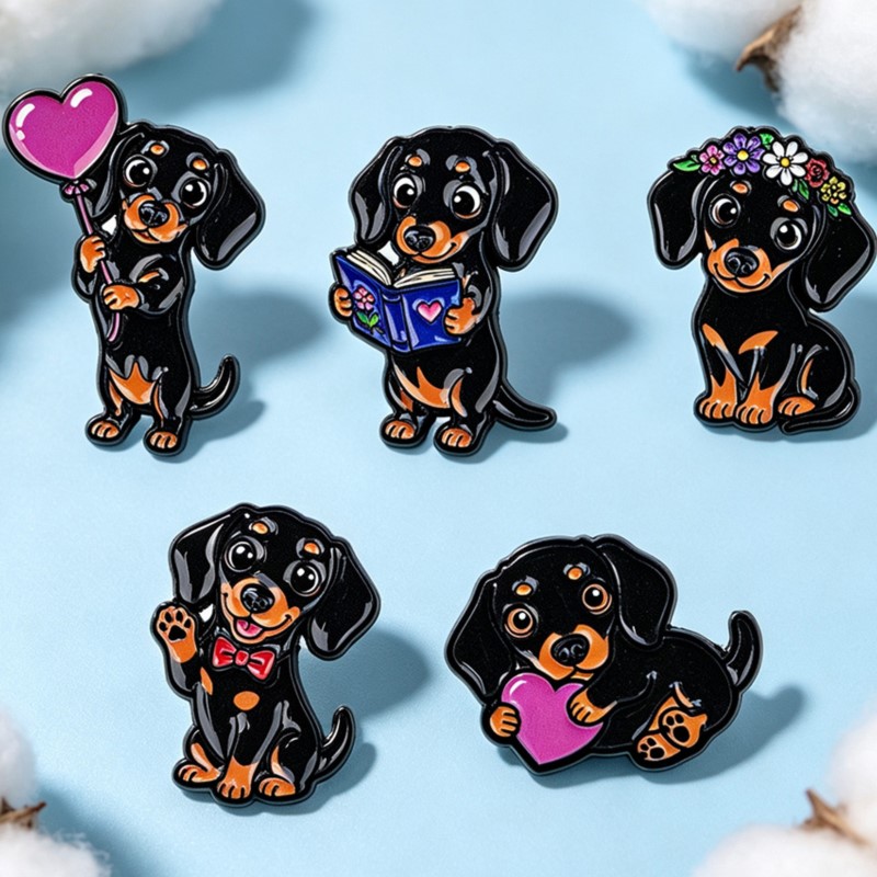 5pcs Cute Dachshund Enamel Pin - Embroidery Textile 评论和价格