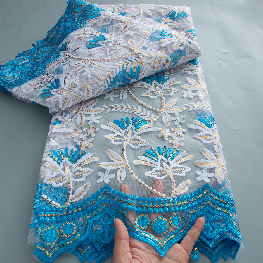 Blue African Lace Fabric 2025  - Embroidery Gradient 评论和价格