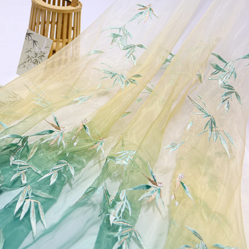 Bamboo Embroidered Organza Fab - Embroidery Gradient 评论和价格
