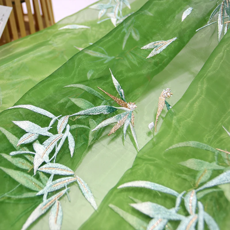 Bamboo Embroidered Organza Fab - Embroidery Gradient 评论和价格