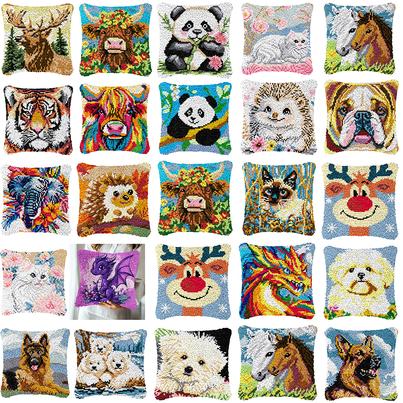 Dog Cow Latch Hook Pillow Smyr - Embroidery Paper 评论和价格