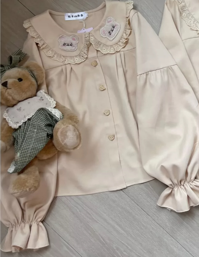 Lolita Blouse Cute Bear Embroi - Embroidery Yellow 评论和价格