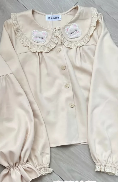 Lolita Blouse Cute Bear Embroi - Embroidery Yellow 评论和价格