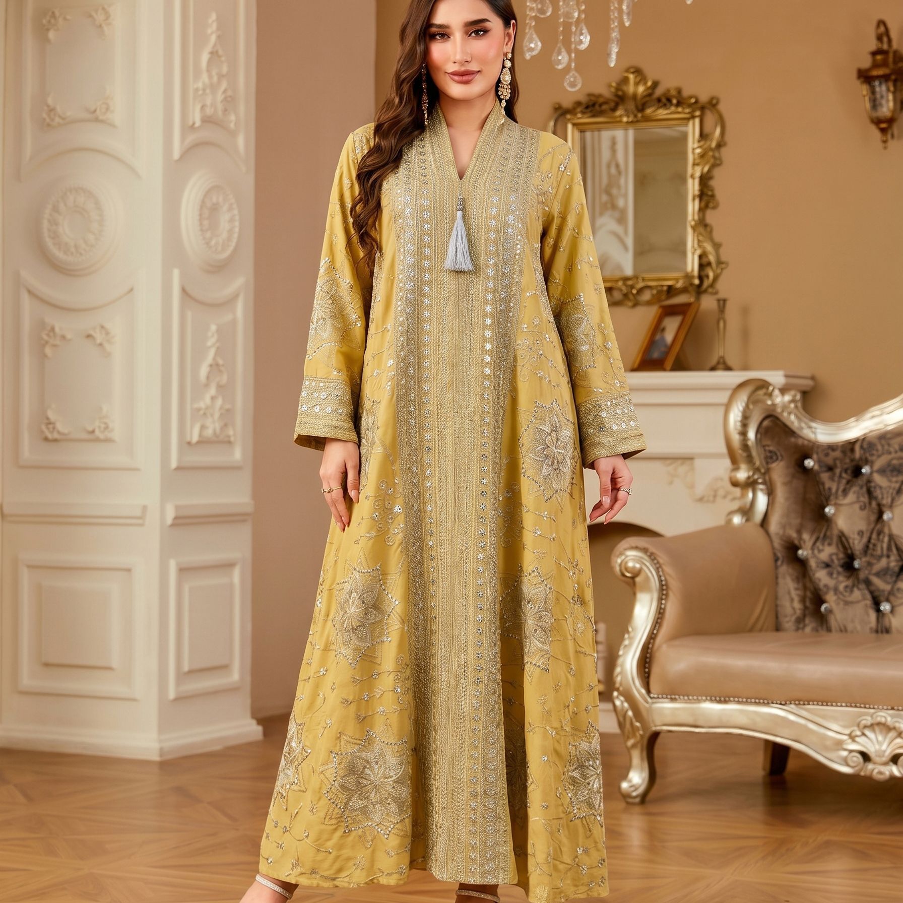 Kl2588 Women's Elegant Fashion - Embroidery Yellow 评论和价格